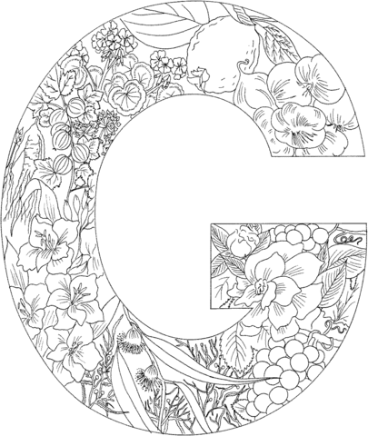 Letter G With Plants Coloring Page